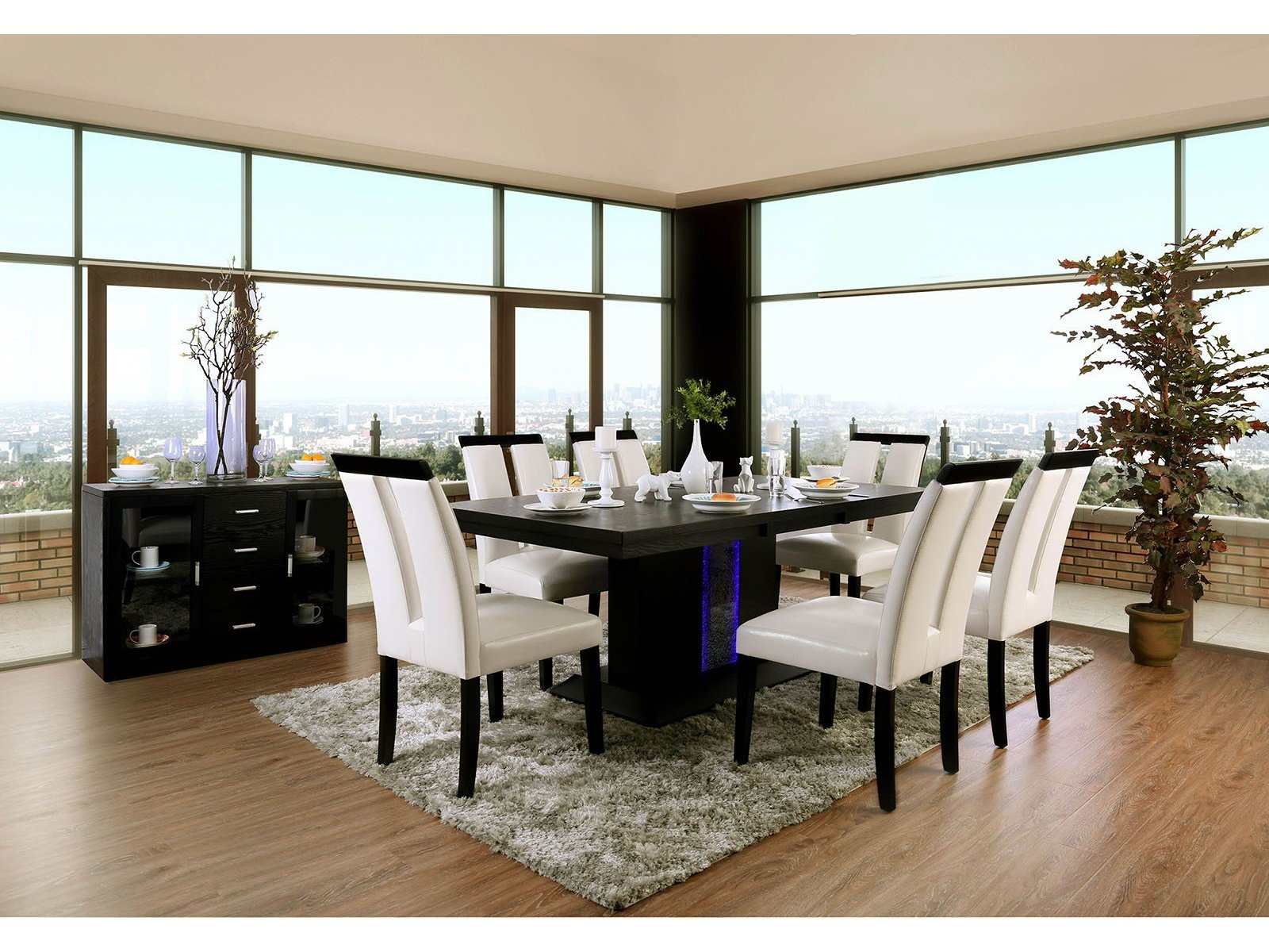 Evangeline Black & White 7pc Dining Room Set - Ornate Home