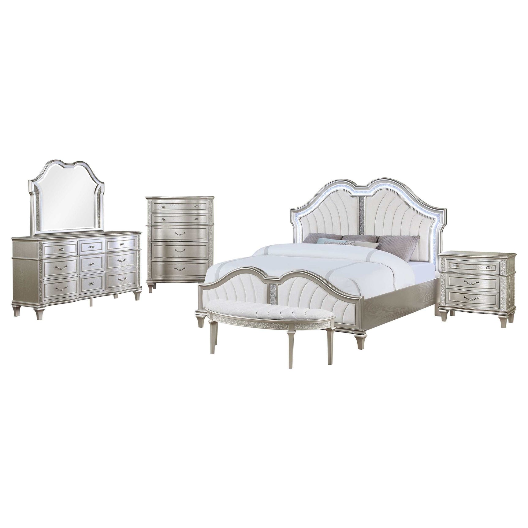 Evangeline Silver Oak / Ivory Eastern King Bed 5 Pc Set - Ornate Home
