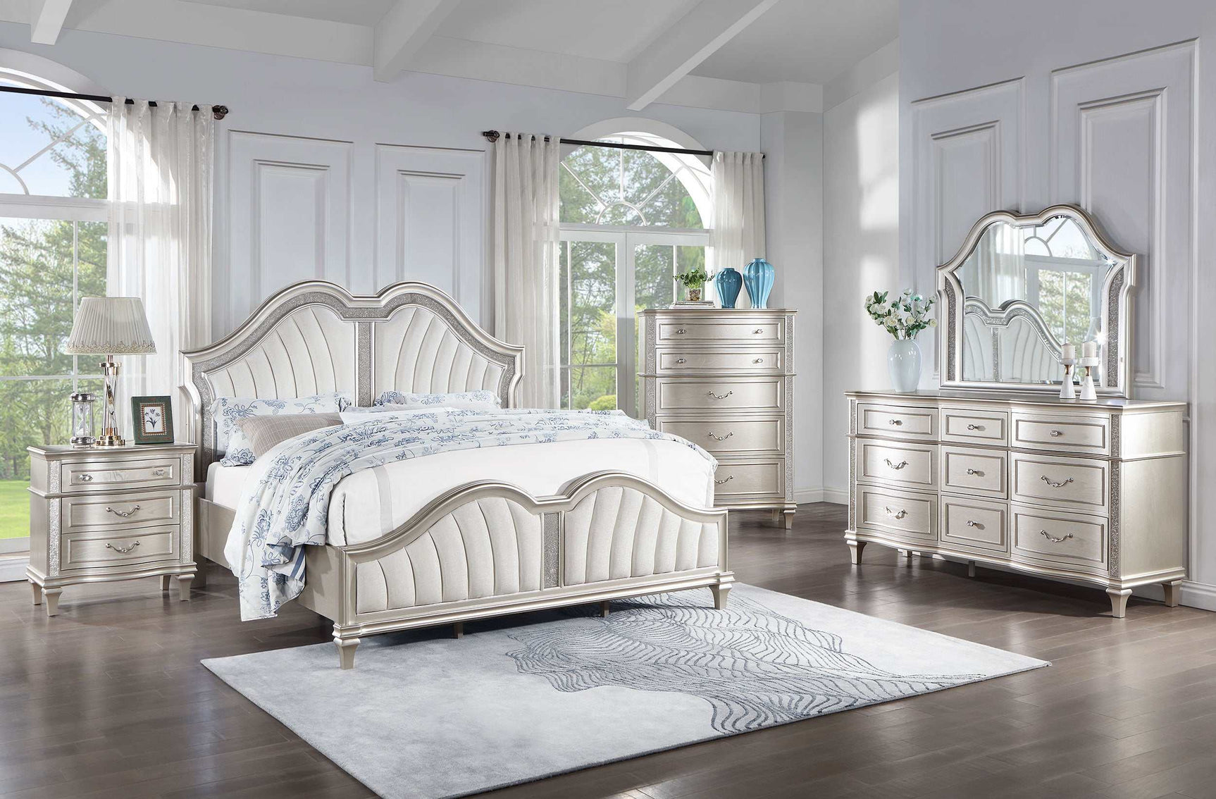 Evangeline Silver Oak / Ivory Eastern King Bed - Ornate Home