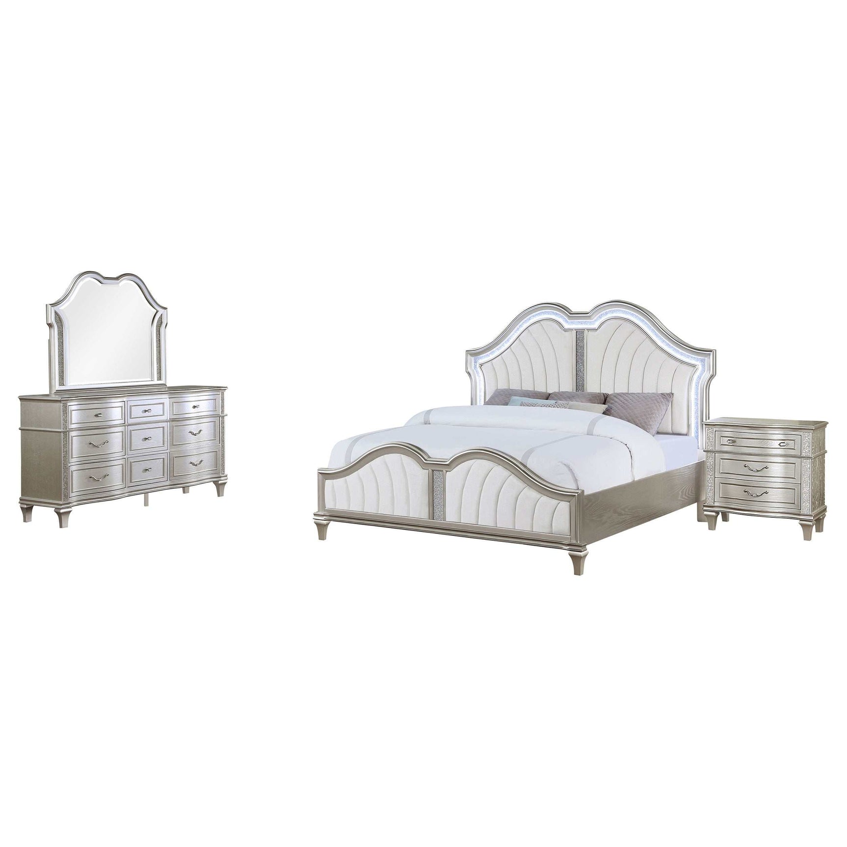 Evangeline Silver Oak / Ivory Queen Bed 4 Pc Set - Ornate Home