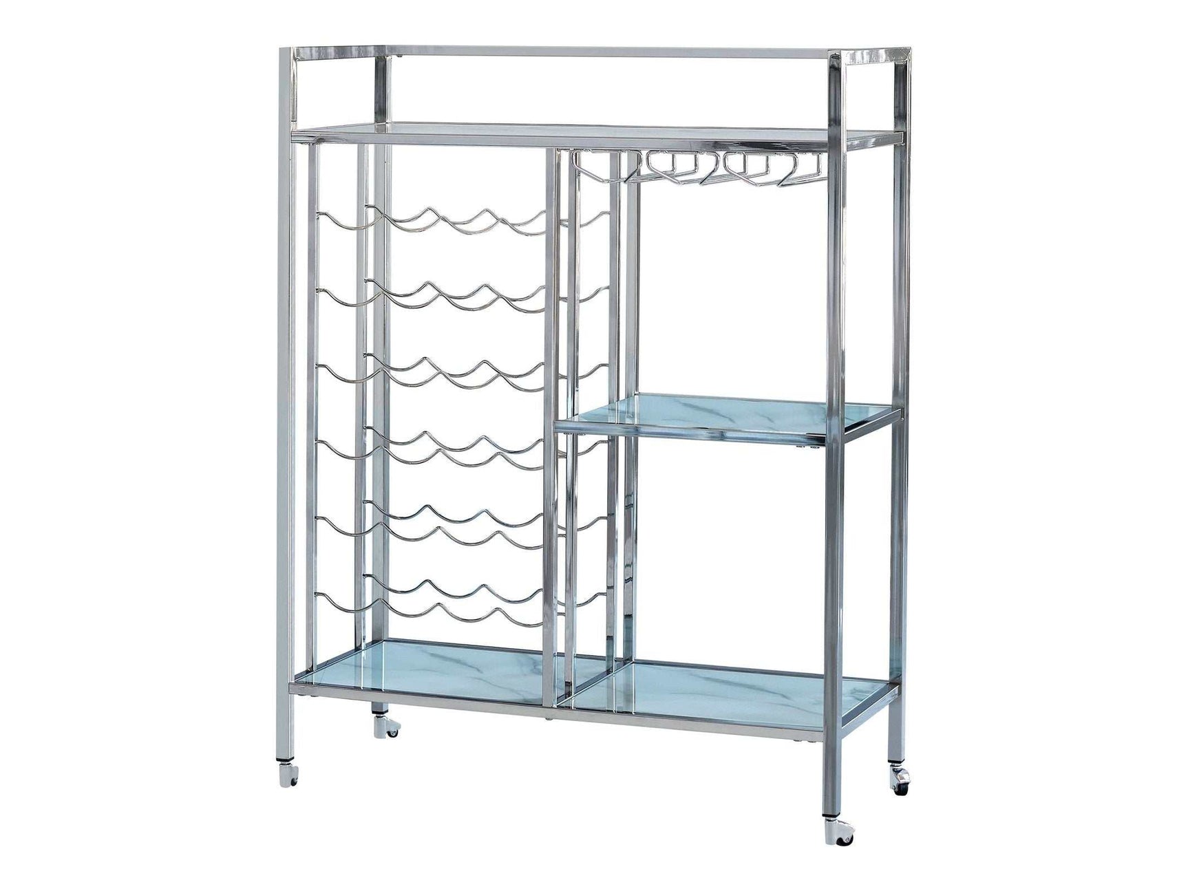 Evie Chrome Serving Cart w/ Casters - Ornate Home