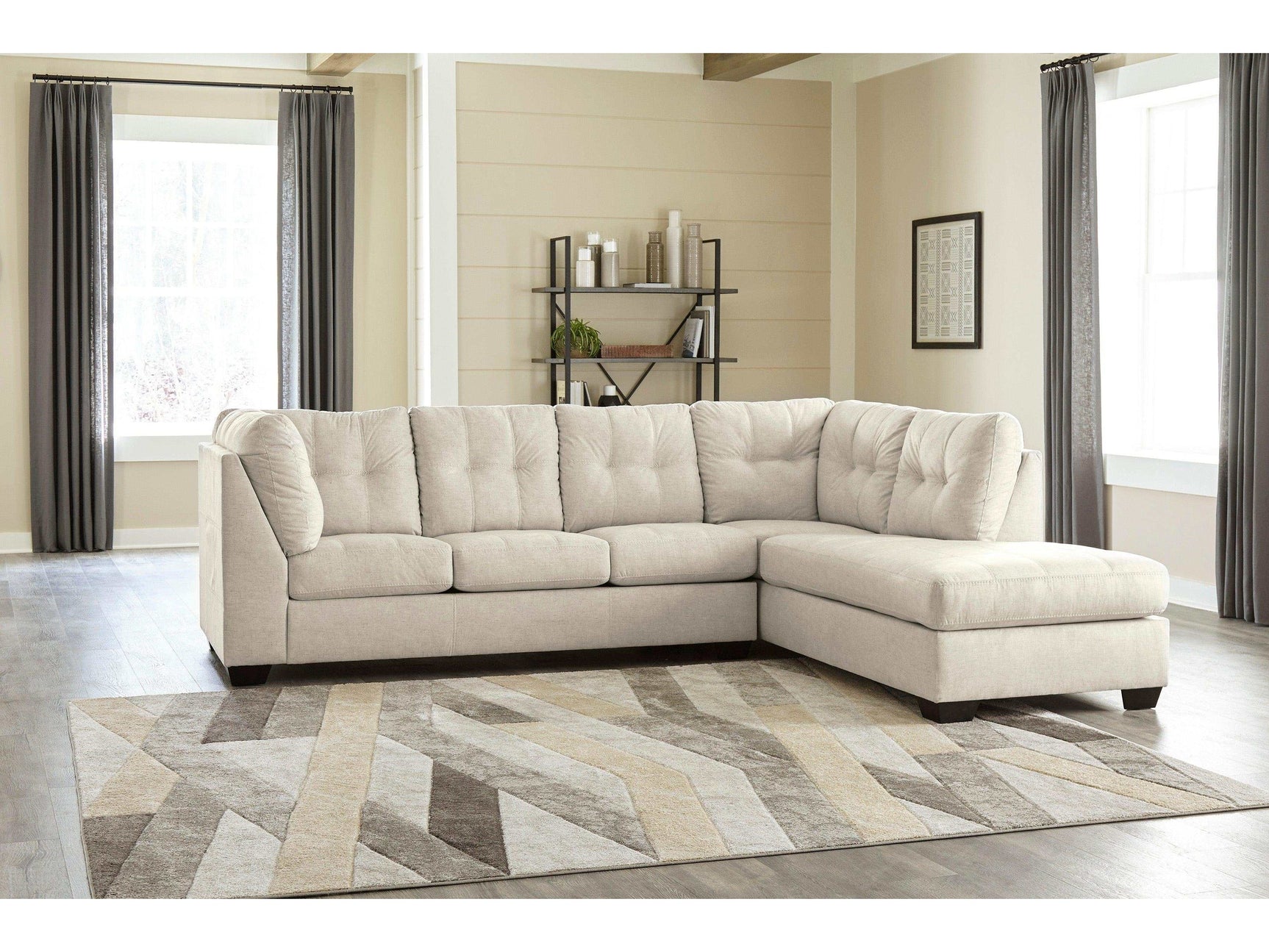 Falkirk Parchment 2pc RAF Chaise Sectional - Ornate Home