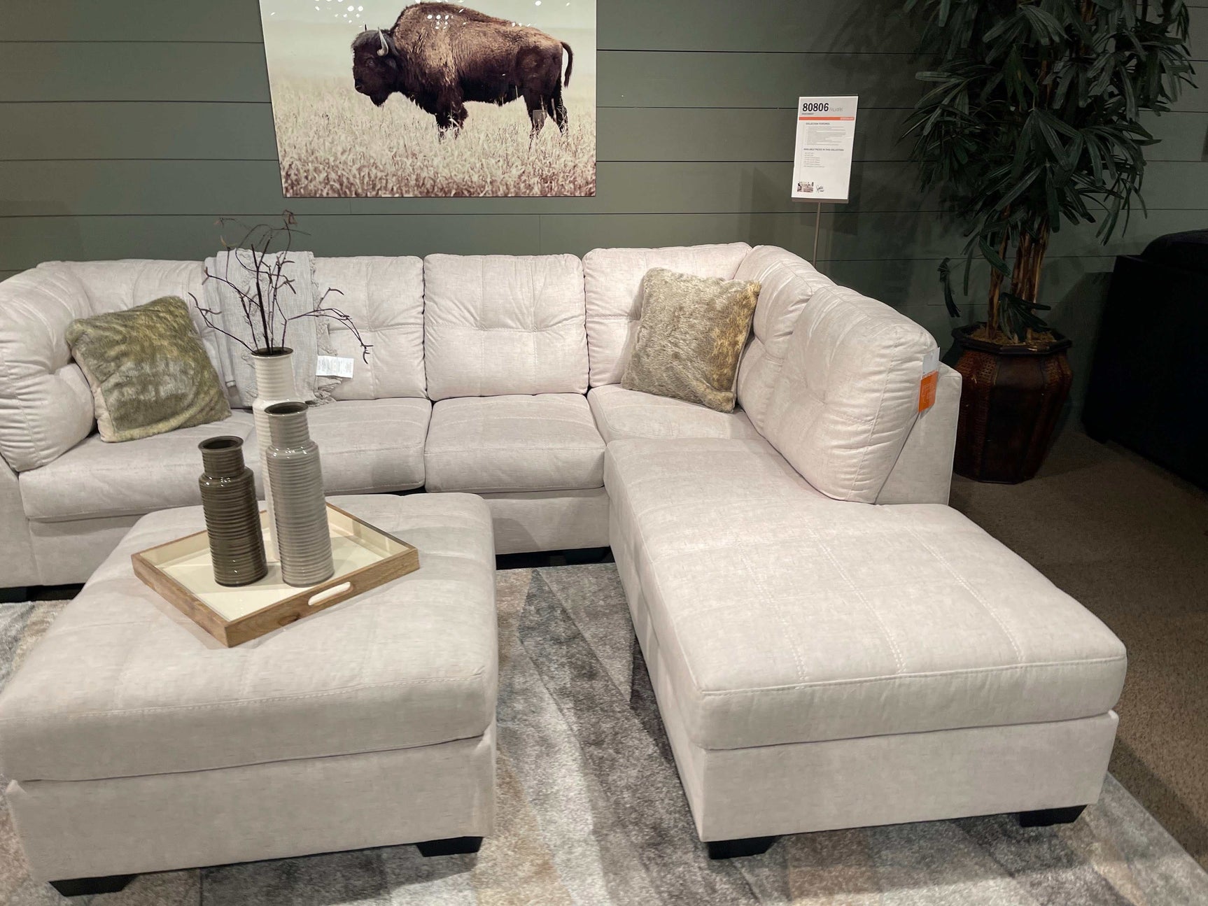 Falkirk Parchment 2pc RAF Chaise Sectional - Ornate Home