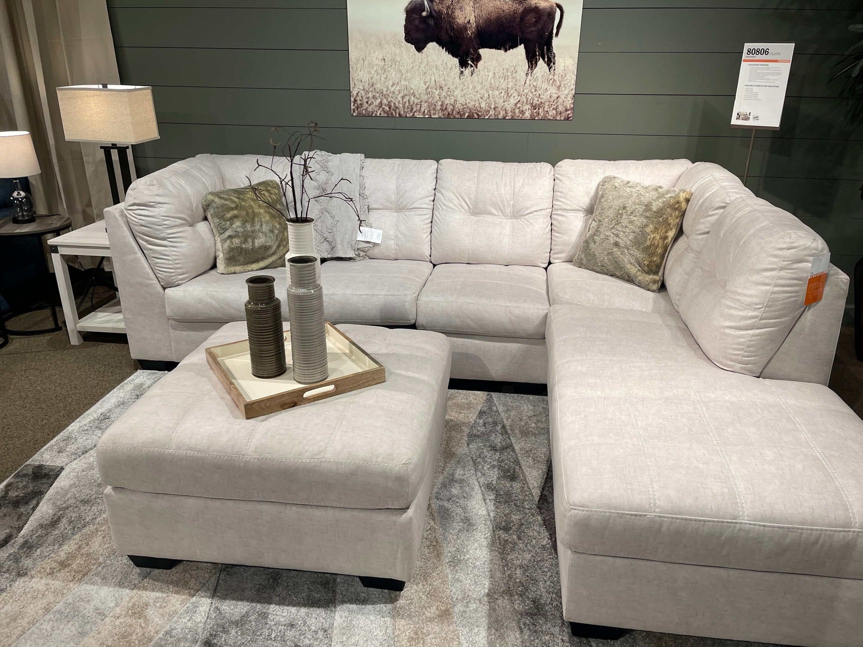 Falkirk Parchment 2pc RAF Chaise Sectional - Ornate Home