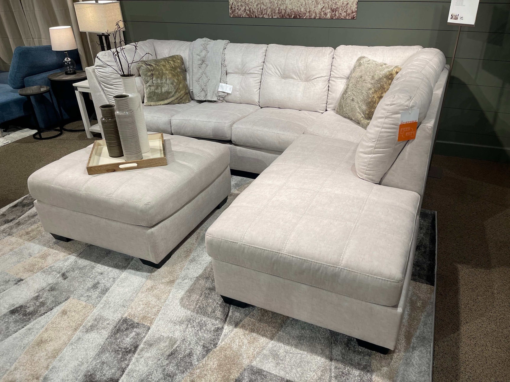 Falkirk Parchment 2pc RAF Chaise Sectional - Ornate Home