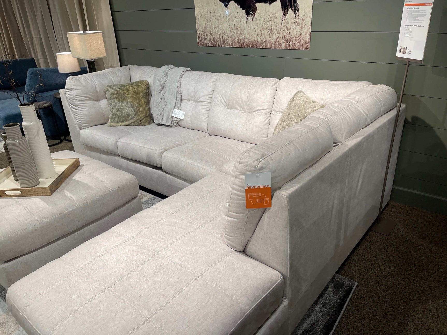 Falkirk Parchment 2pc RAF Chaise Sectional - Ornate Home