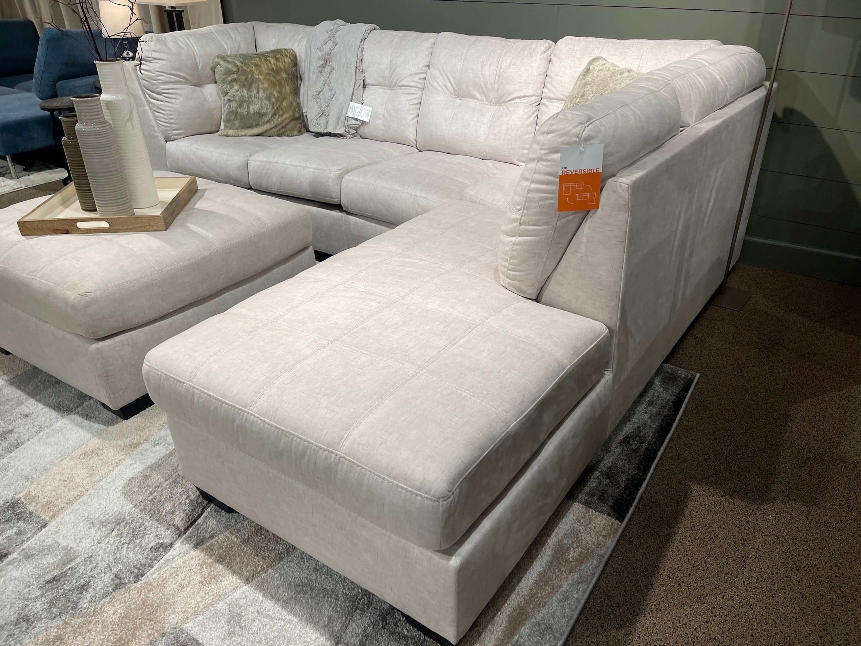 Falkirk Parchment 2pc RAF Chaise Sectional - Ornate Home