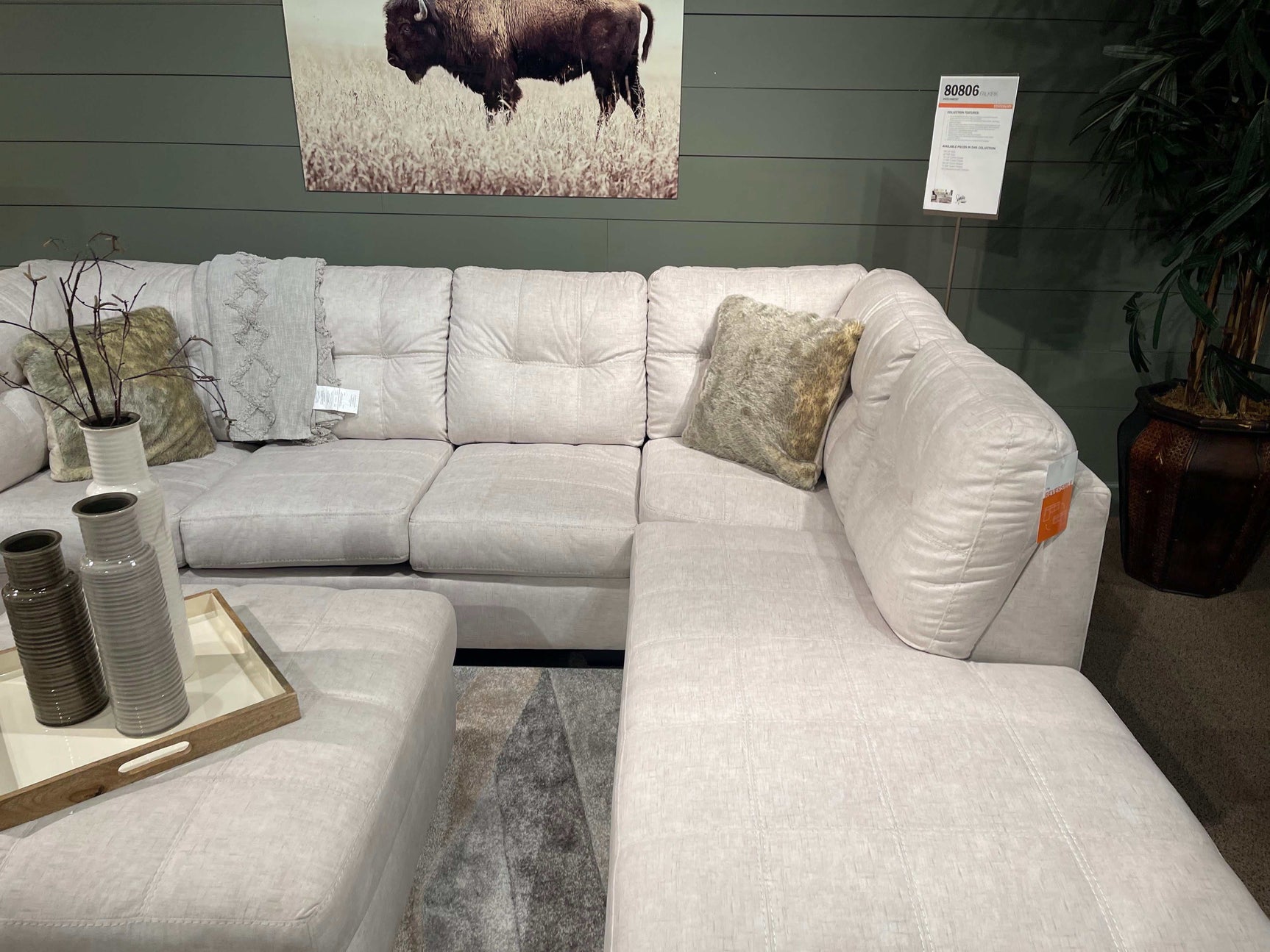 Falkirk Parchment 2pc RAF Chaise Sectional - Ornate Home