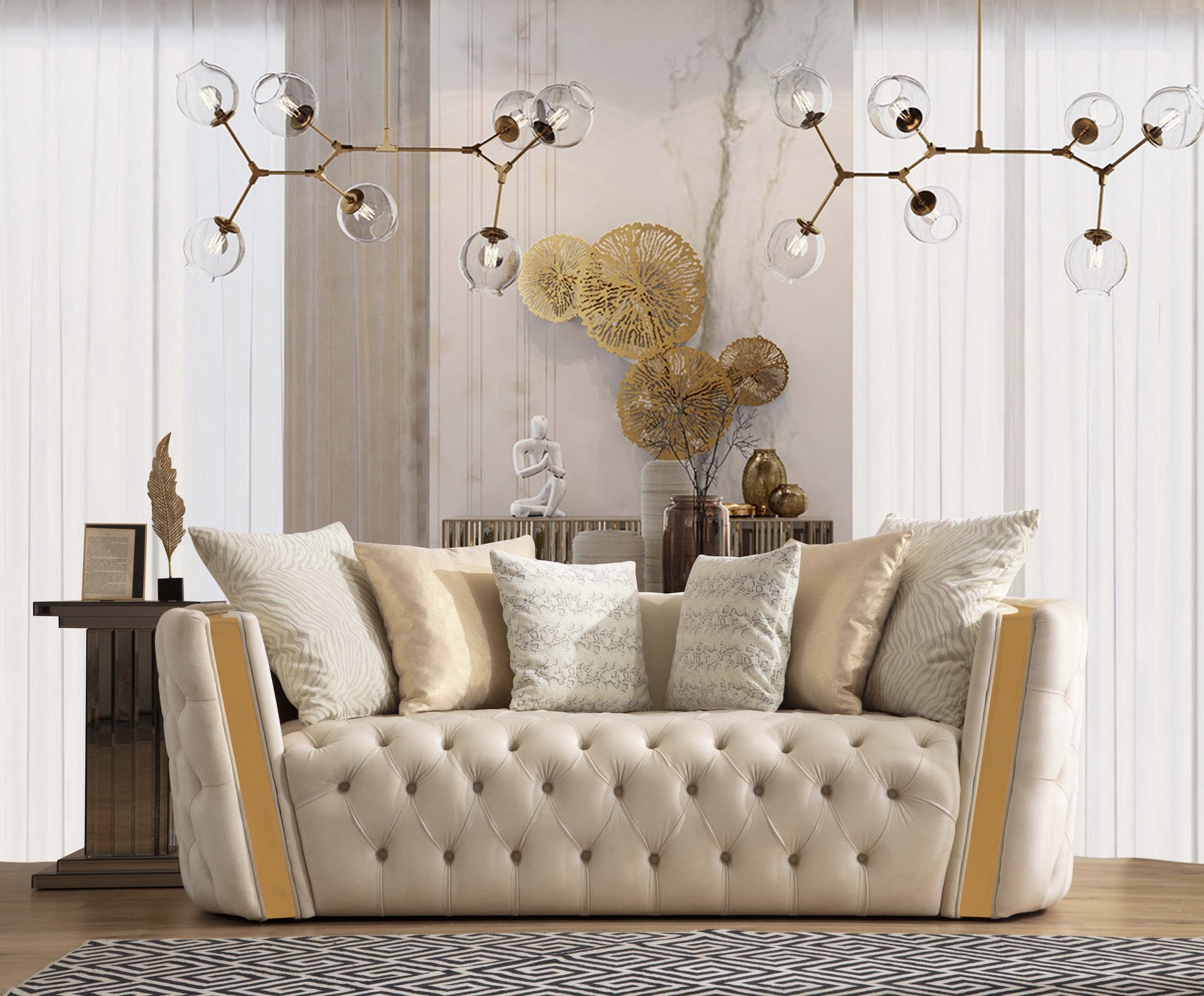 Fanci Ivory Velvet Living Room Set / 2pc - Ornate Home