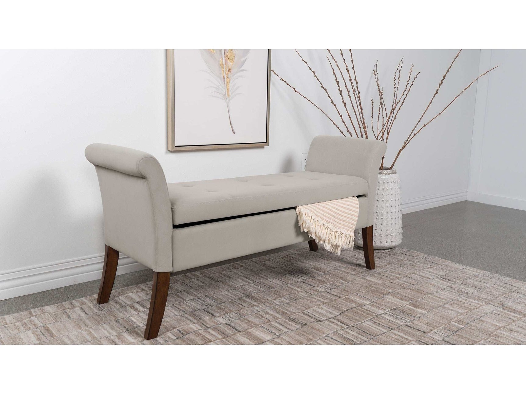 Farrah Beige / Brown Storage Bench - Ornate Home