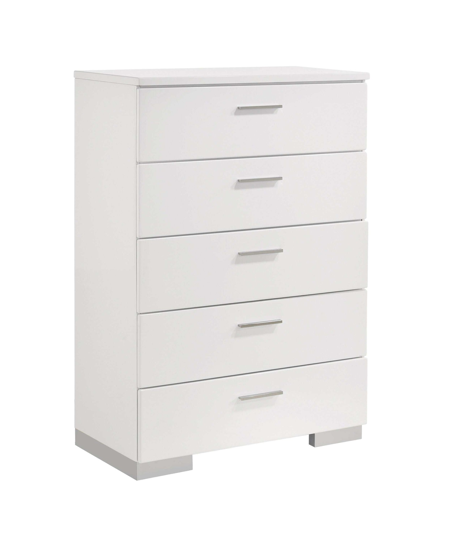 Felicity Glossy White 5pc California King Panel Bedroom Set w/ LED Lighting - Ornate Home