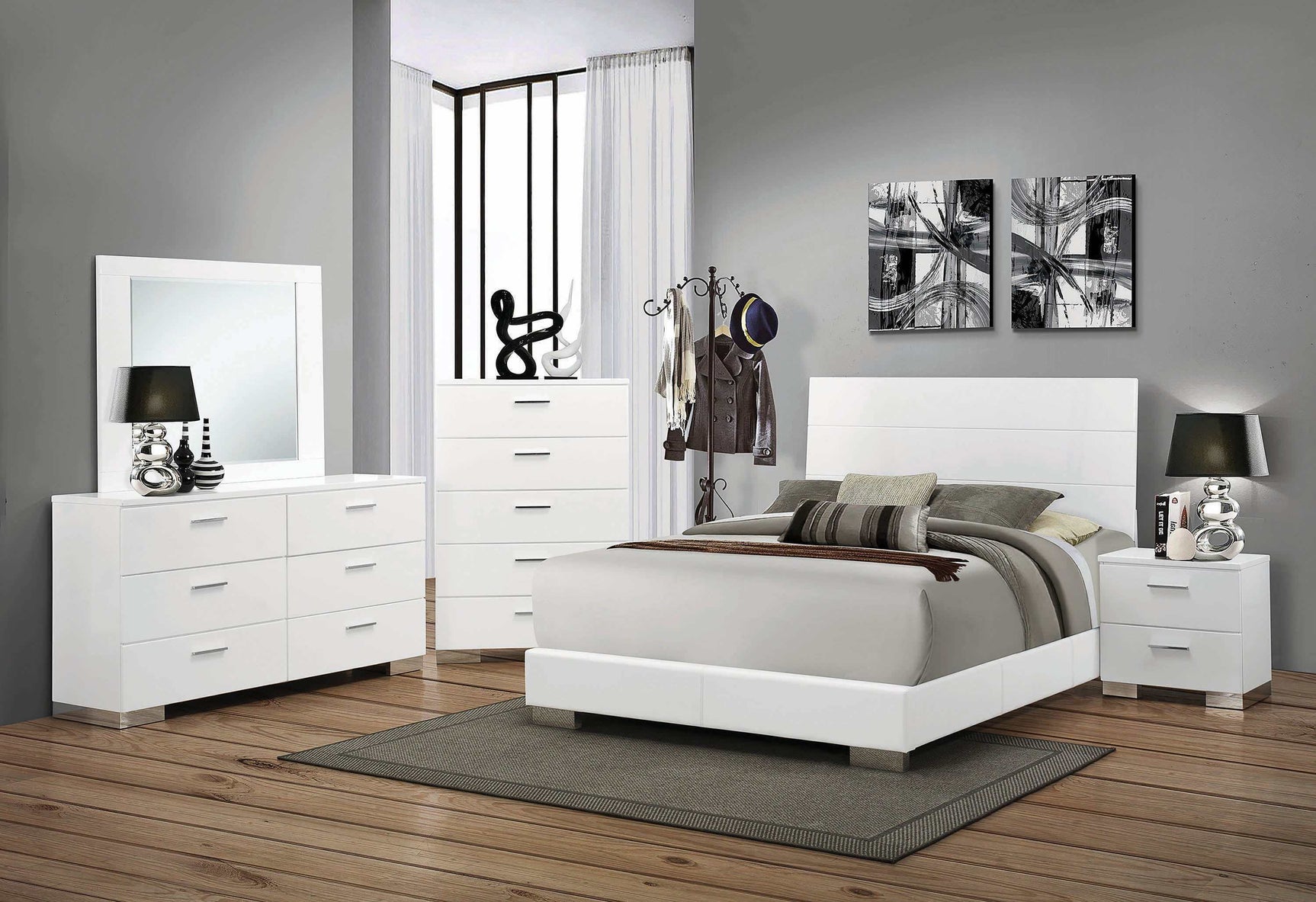 Felicity Glossy White Eastern King Panel Bed - Ornate Home
