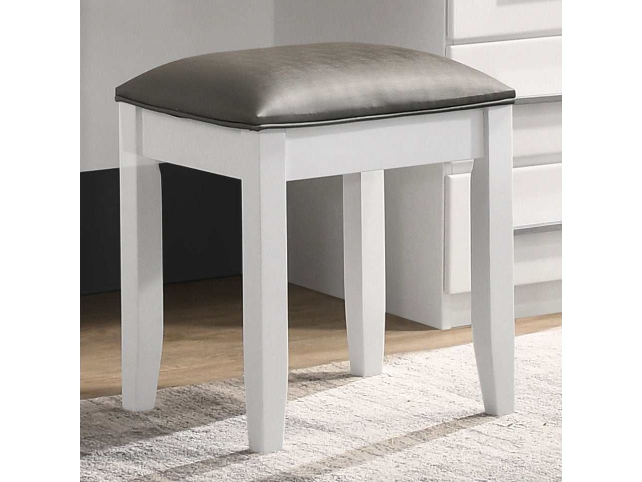 Felicity Glossy White / Metallic Vanity Stool - Ornate Home