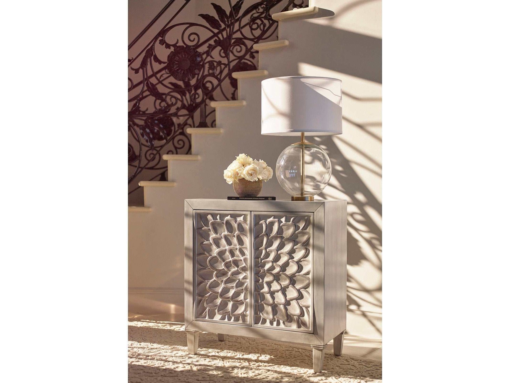 Floral White Accent Cabinet - Ornate Home