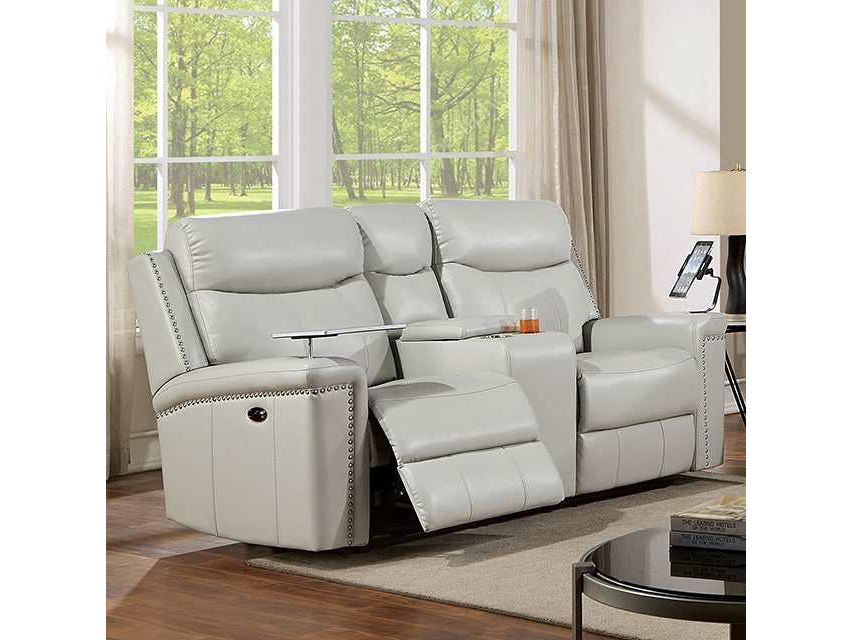 Florine Light Gray Leatherette Power Loveseat - Ornate Home