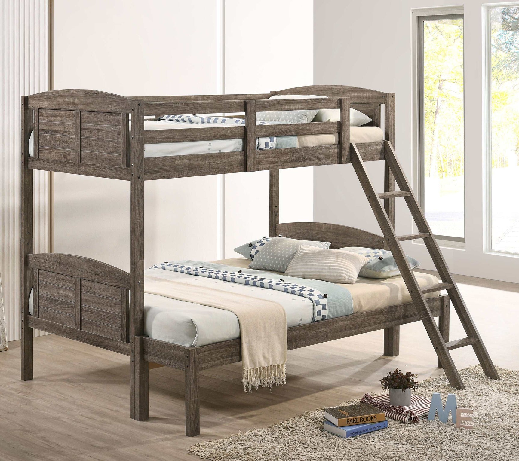 Flynn Weathered Brown Twin / Full Bunk Bed - Ornate Home