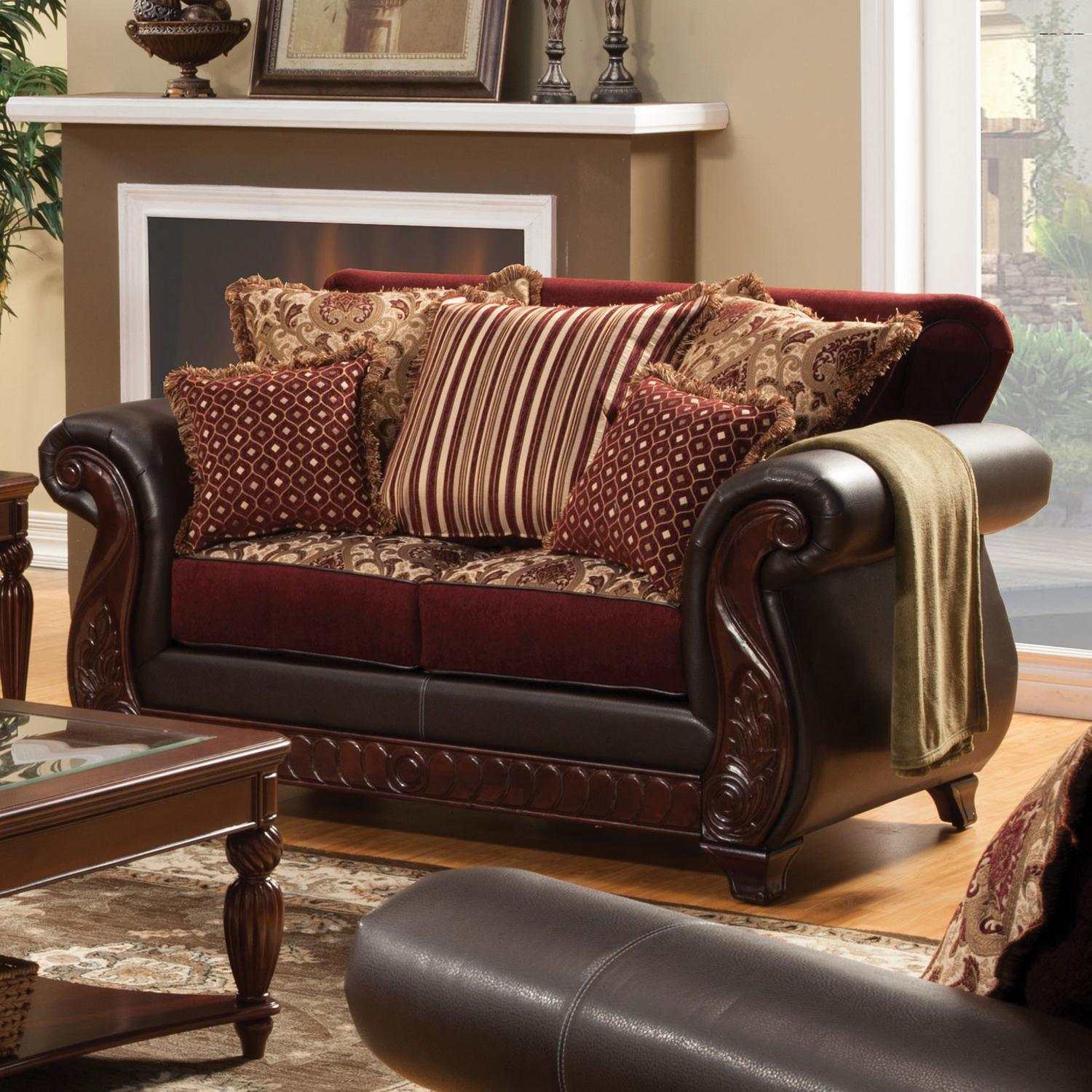 Franklin Burgundy & Espresso Stationary Sofa & Loveseat 2pc - Ornate Home
