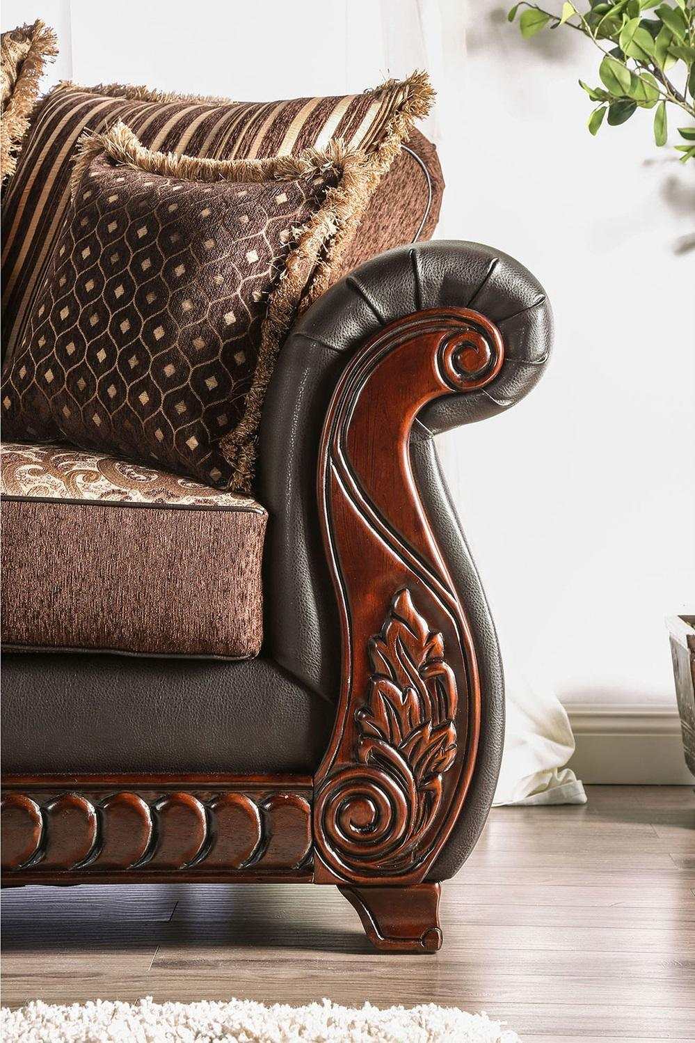 Franklin Dark Brown & Tan Stationary Sofa & Loveseat 2pc - Ornate Home