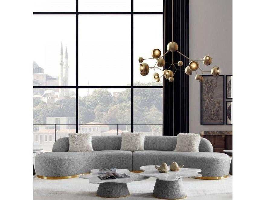 Frontier Glam Grey Fabric Symmetrical Curved Sectional Sofa - Ornate Home