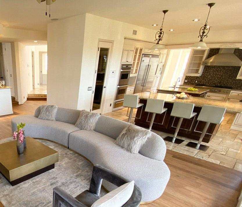 Frontier Glam Grey Fabric Symmetrical Curved Sectional Sofa - Ornate Home