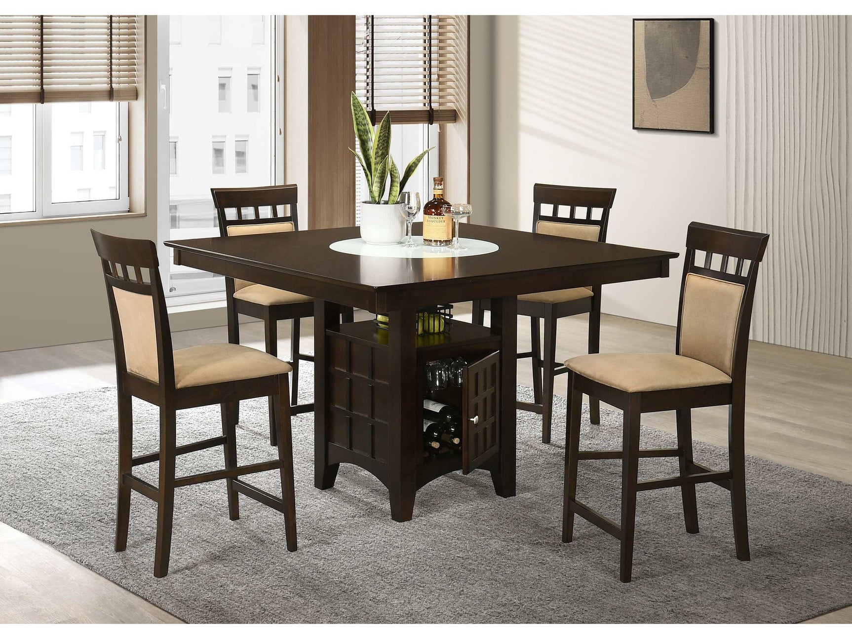 Gabriel Beige / Cappuccino 5 Pc Counter Height Dining Set - Ornate Home