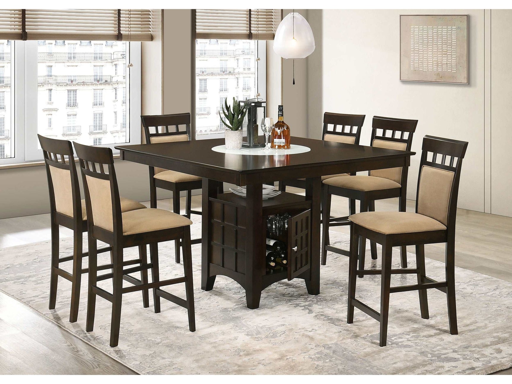 Gabriel Beige / Cappuccino 7 Pc Counter Height Dining Set - Ornate Home