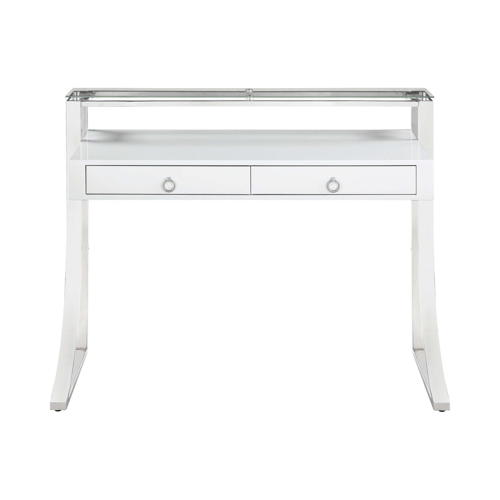 Gemma Glossy White & Chrome 2 Drawer Writing Desk - Ornate Home