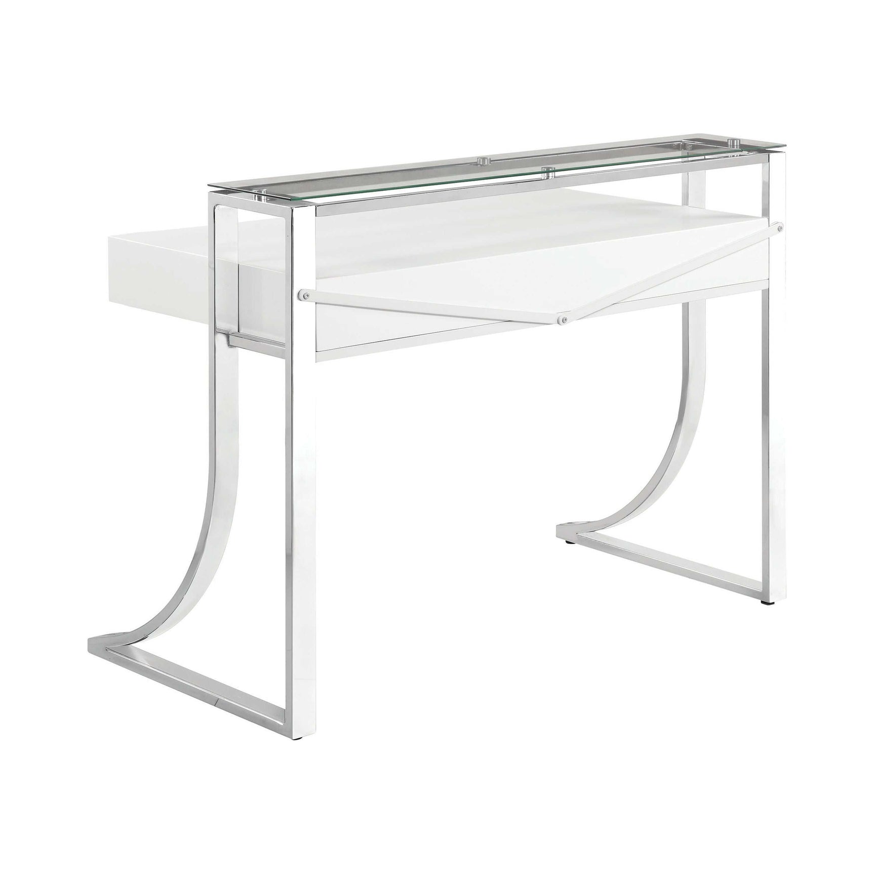 Gemma Glossy White & Chrome 2 Drawer Writing Desk - Ornate Home