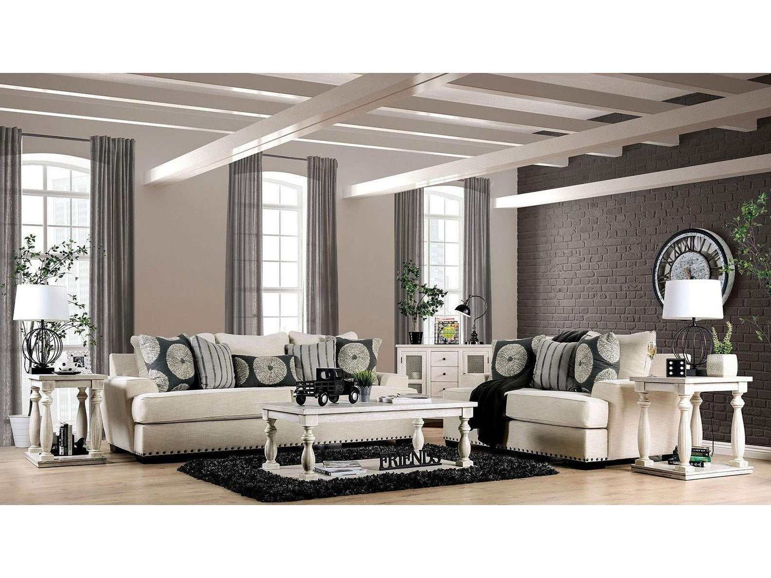 Germaine Ivory Stationary Sofa & Loveseat 2pc - Ornate Home