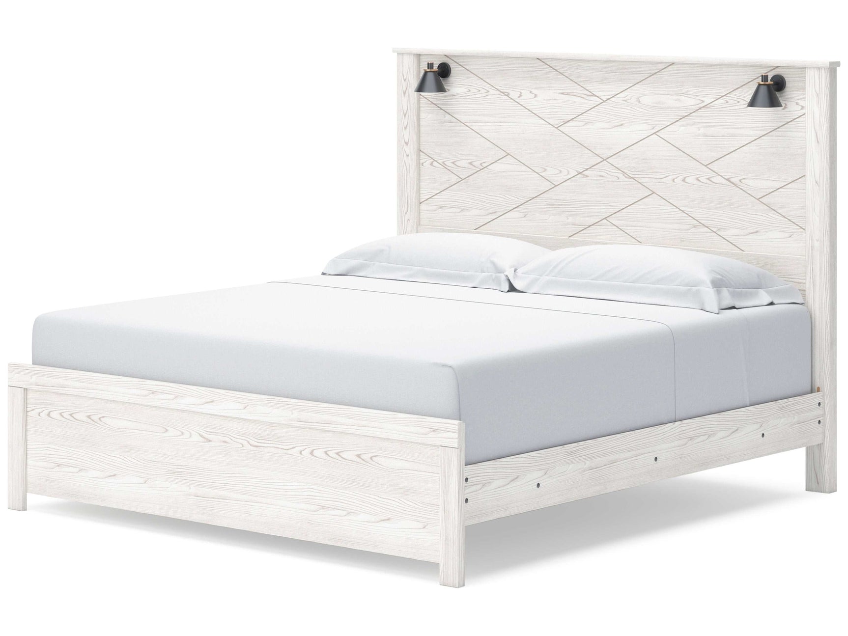 Gerridan White & Gray King Panel Bed Frame w/ Sconce Lights HB - Ornate Home