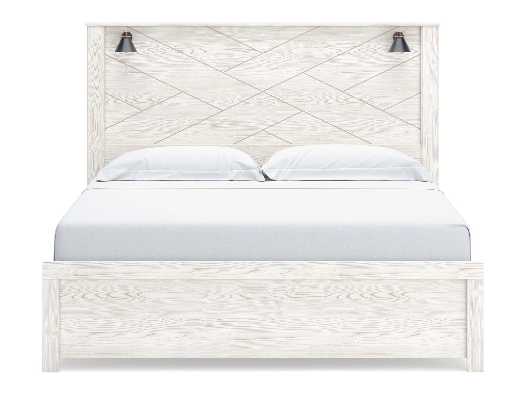 Gerridan White & Gray King Panel Bed Frame w/ Sconce Lights HB - Ornate Home