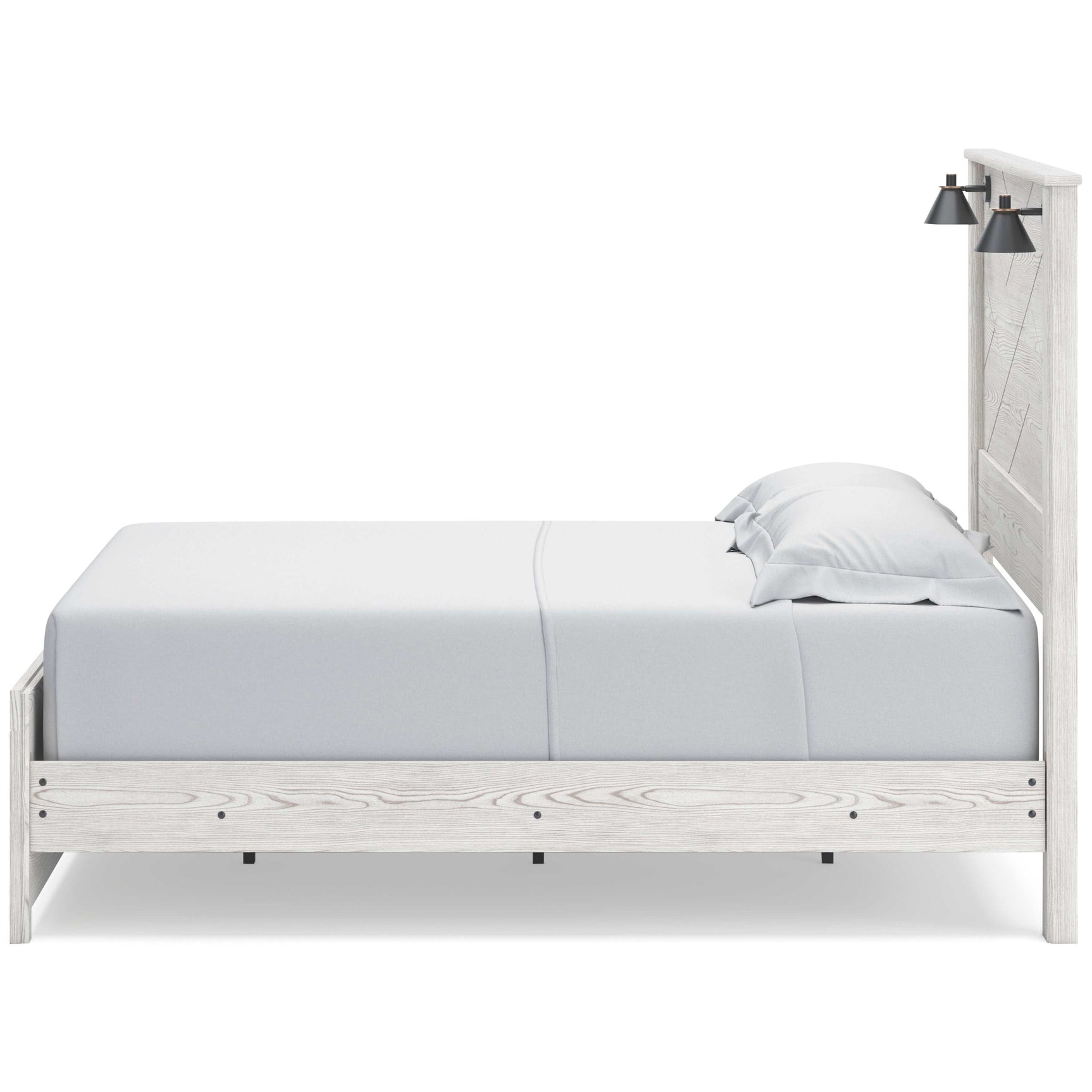 Gerridan White & Gray Queen Panel Bed Frame w/ Sconce Lights HB - Ornate Home