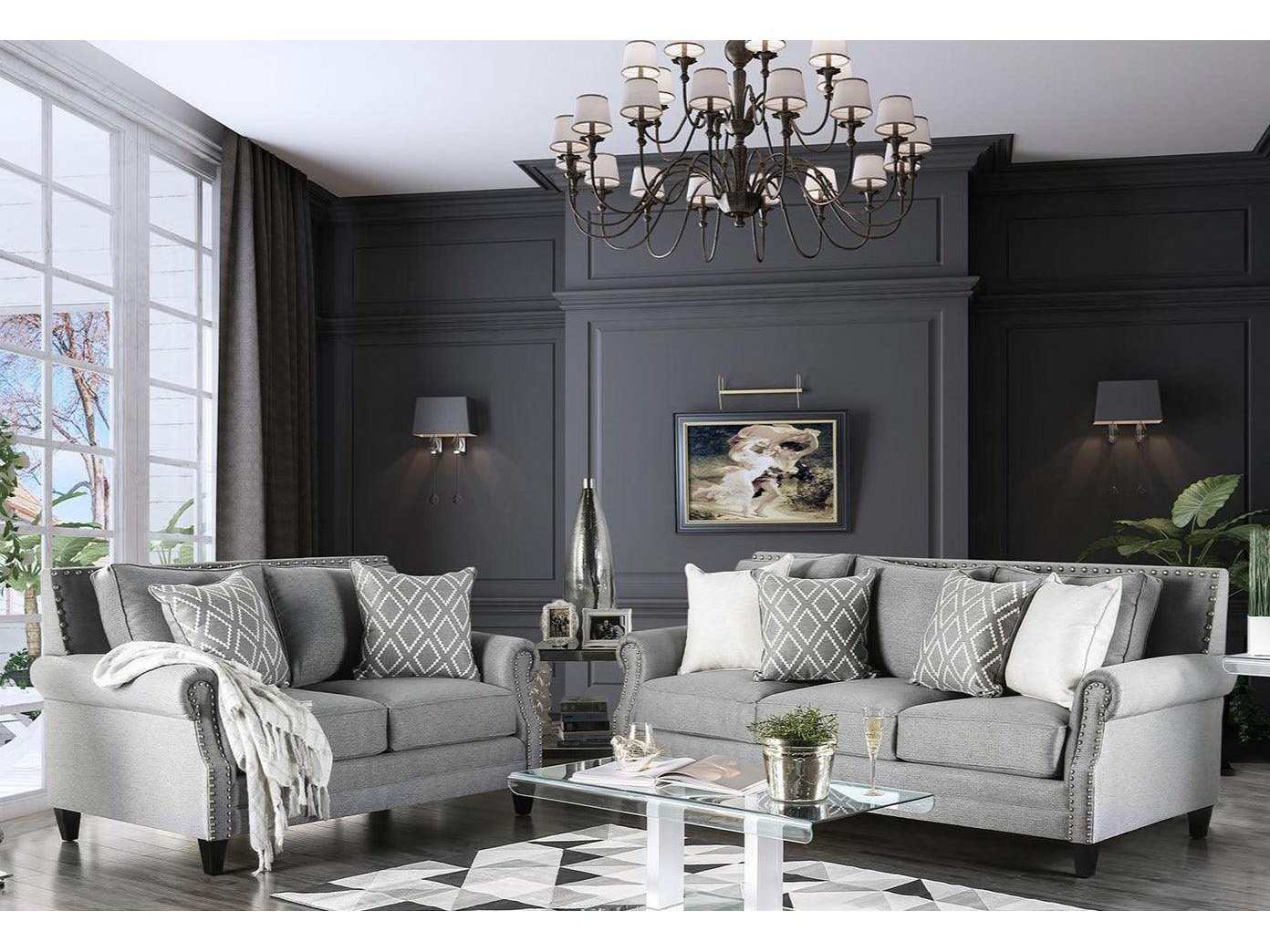 Giovanni Gray Stationary Sofa & Loveseat 2pc - Ornate Home