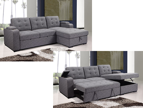 Giovanni Light Gray Sleeper Sectional Sofa w/ Storage - Ornate Home