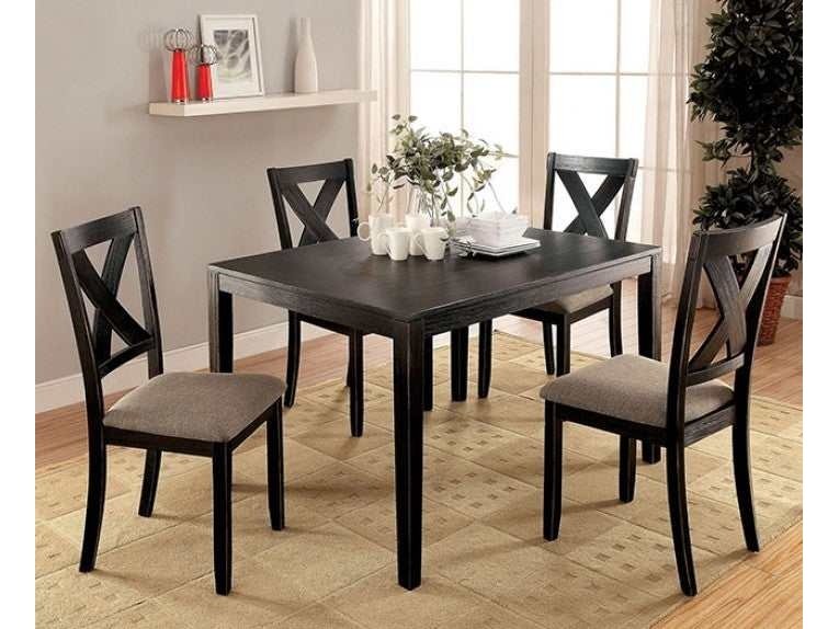 Glenham Brushed Black & Brown Dining Set / 5pc - Ornate Home