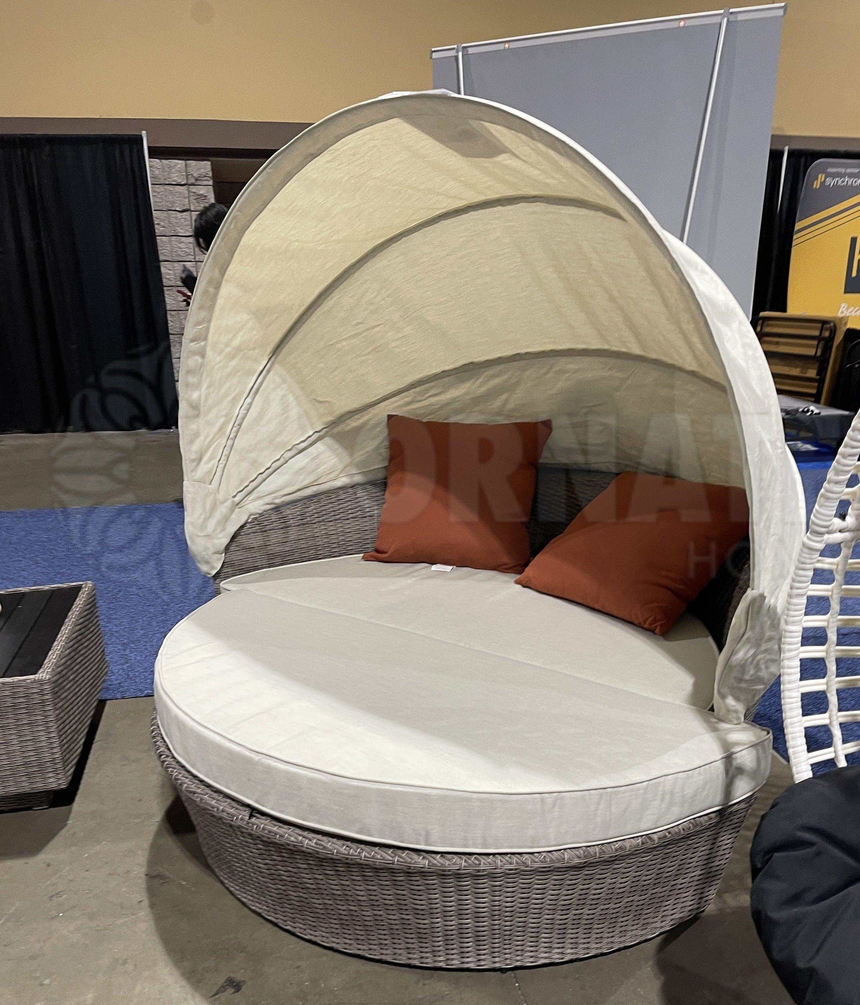 Glynn Beige & Gray Patio Canopy Sofa w/ Ottoman 2pc Set - Ornate Home