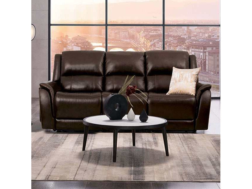Gorgius Espresso Top Grain Leather Match Power Reclining Sofa - Ornate Home