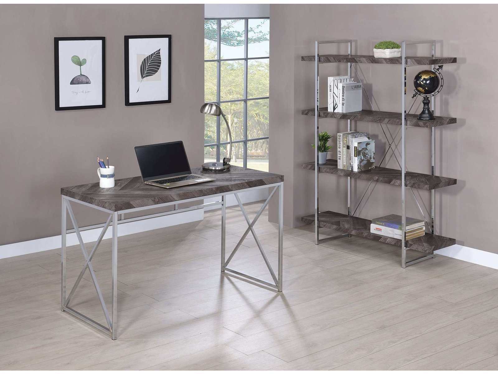 Grimma Rustic Grey Herringbone Bookcase - Ornate Home