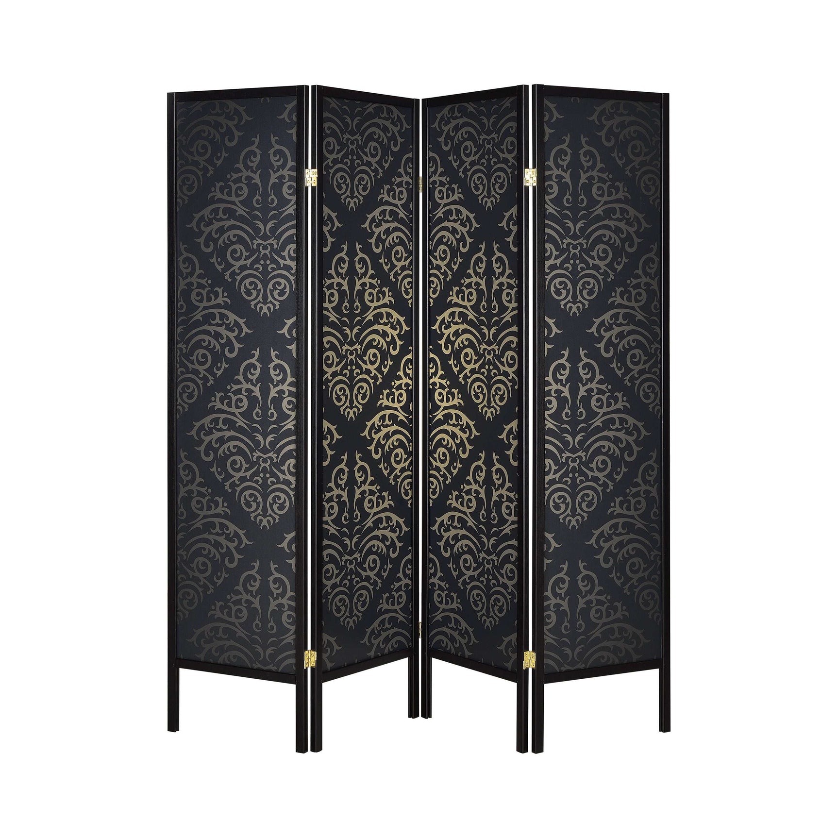 Haidera Black 4 Panel Damask Pattern Folding Screen - Ornate Home