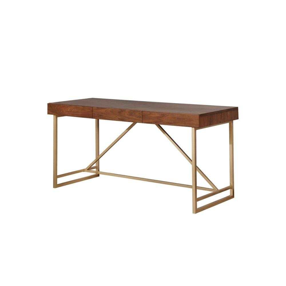 Halstein Light Walnut & Gold Desk - Ornate Home