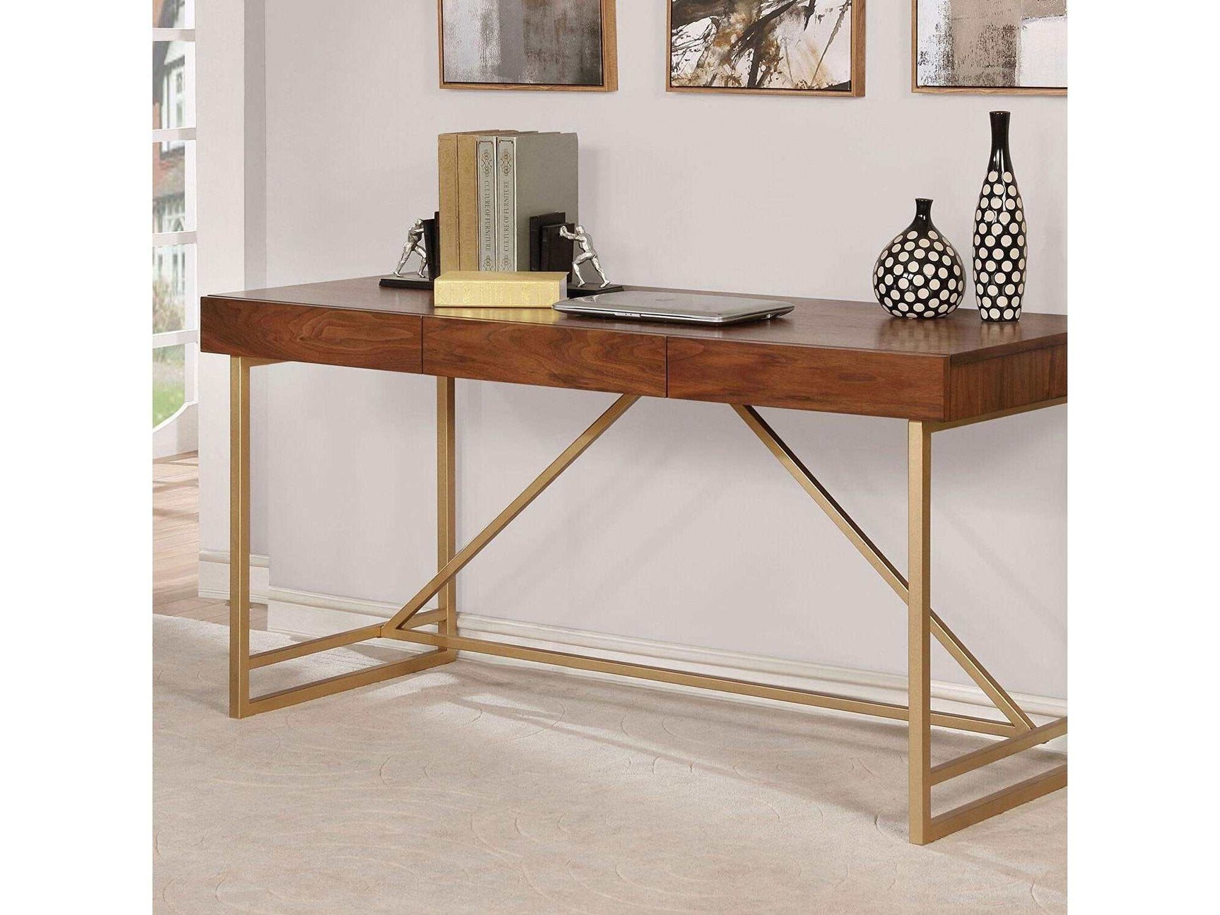 Halstein Light Walnut & Gold Desk - Ornate Home