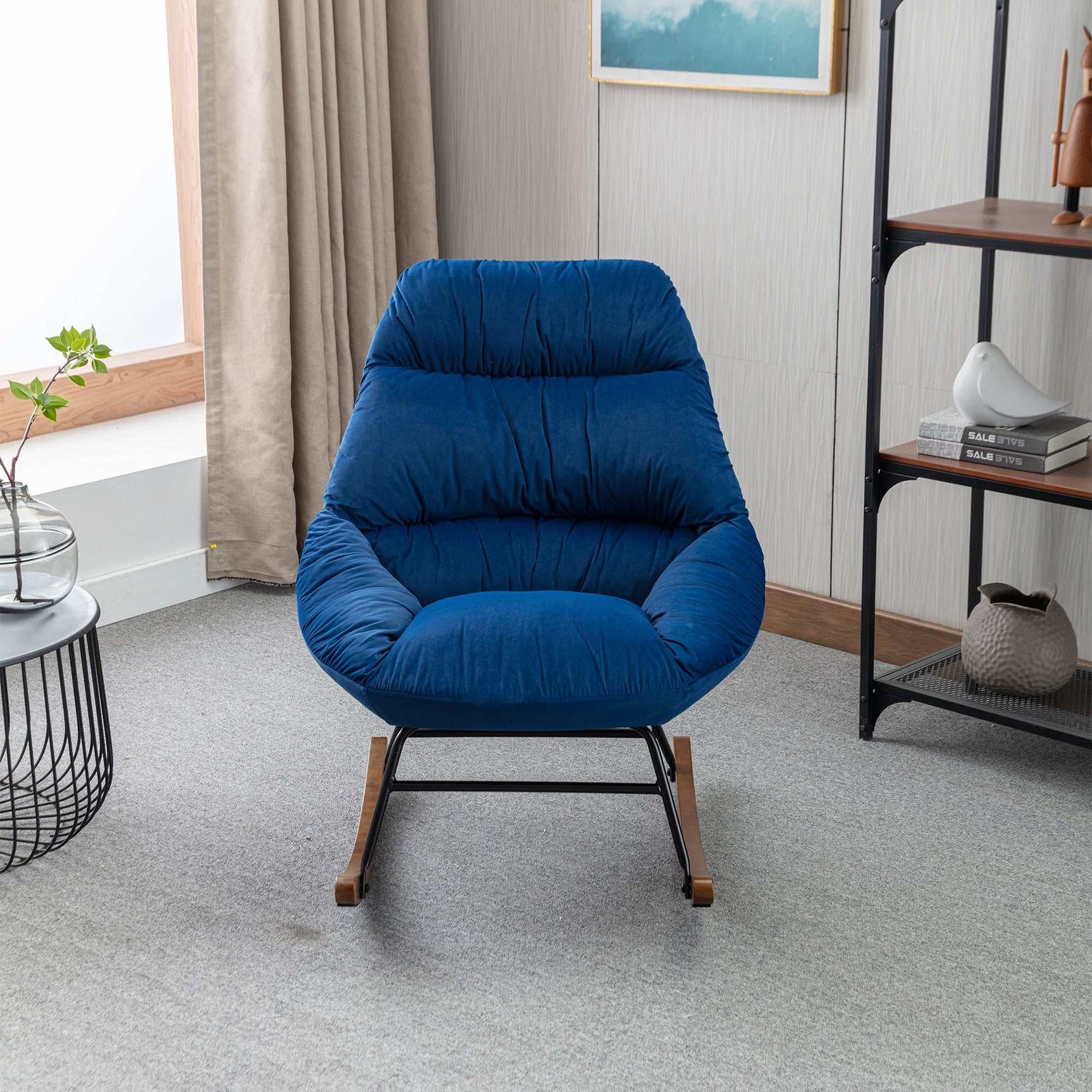 Harmony Plush Velvet Blue Rocking Chair - Ornate Home