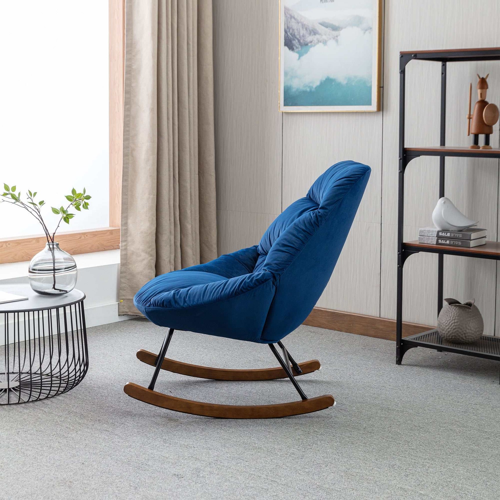 Harmony Plush Velvet Blue Rocking Chair - Ornate Home