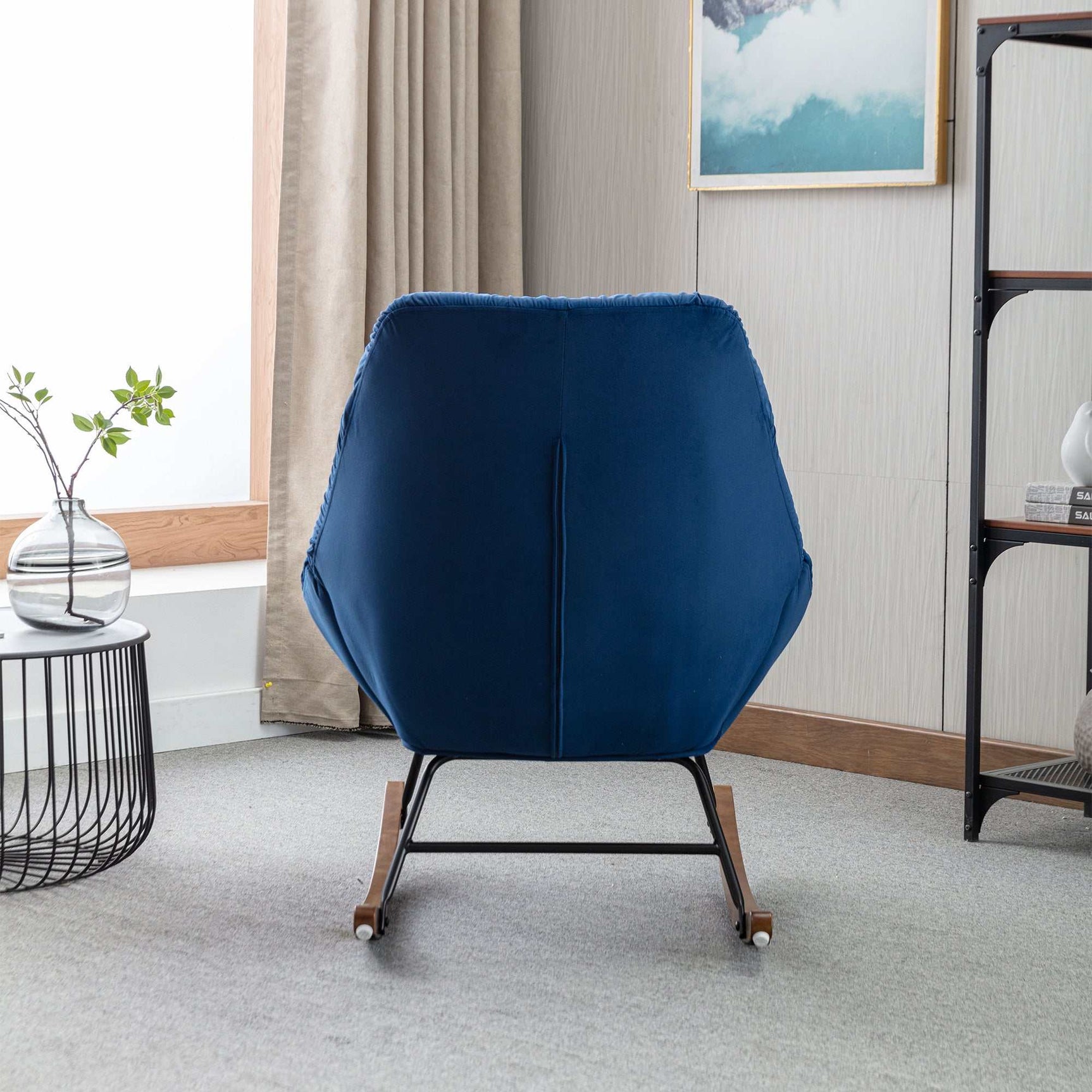 Harmony Plush Velvet Blue Rocking Chair - Ornate Home