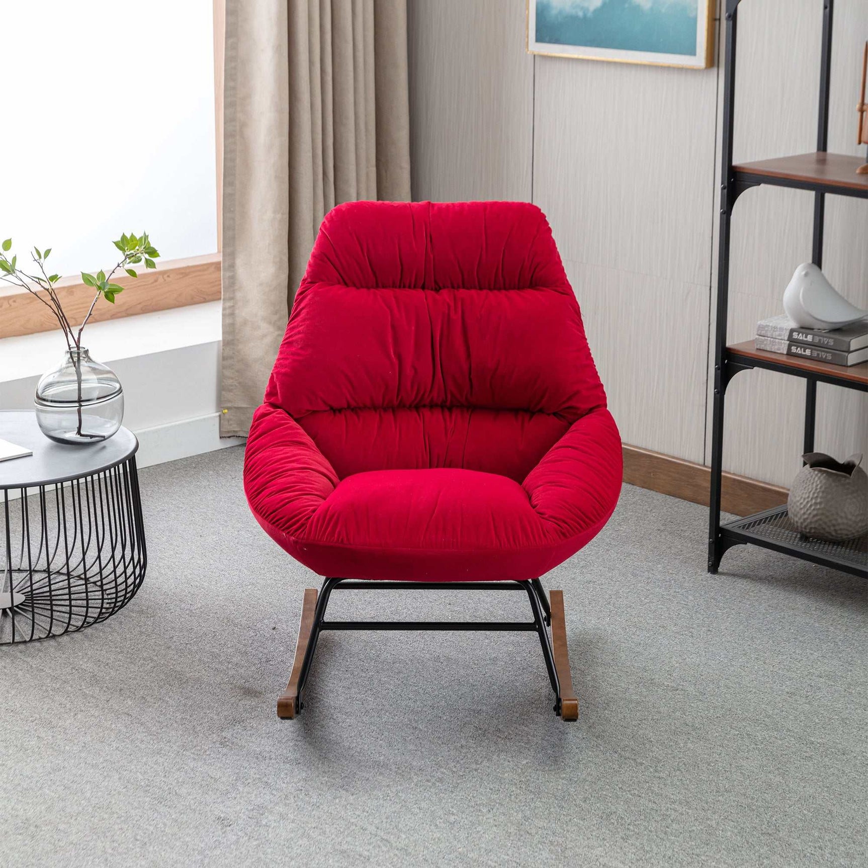 Harmony Plush Velvet Red Rocking Chair - Ornate Home