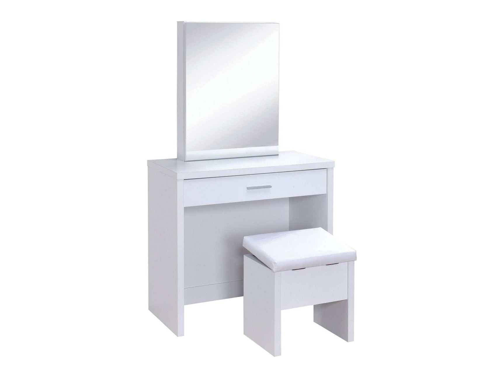 Harvey White Vanity Set w/ LiftTop Stool - Ornate Home