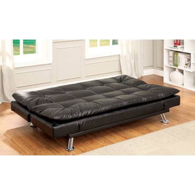 Hauser Black/Chrome Futon Sofa - Ornate Home