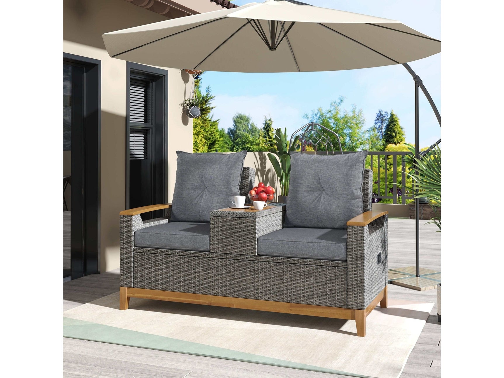 Hawaii Adjustable Outdoor Loveseat with Storage - Ornate Home