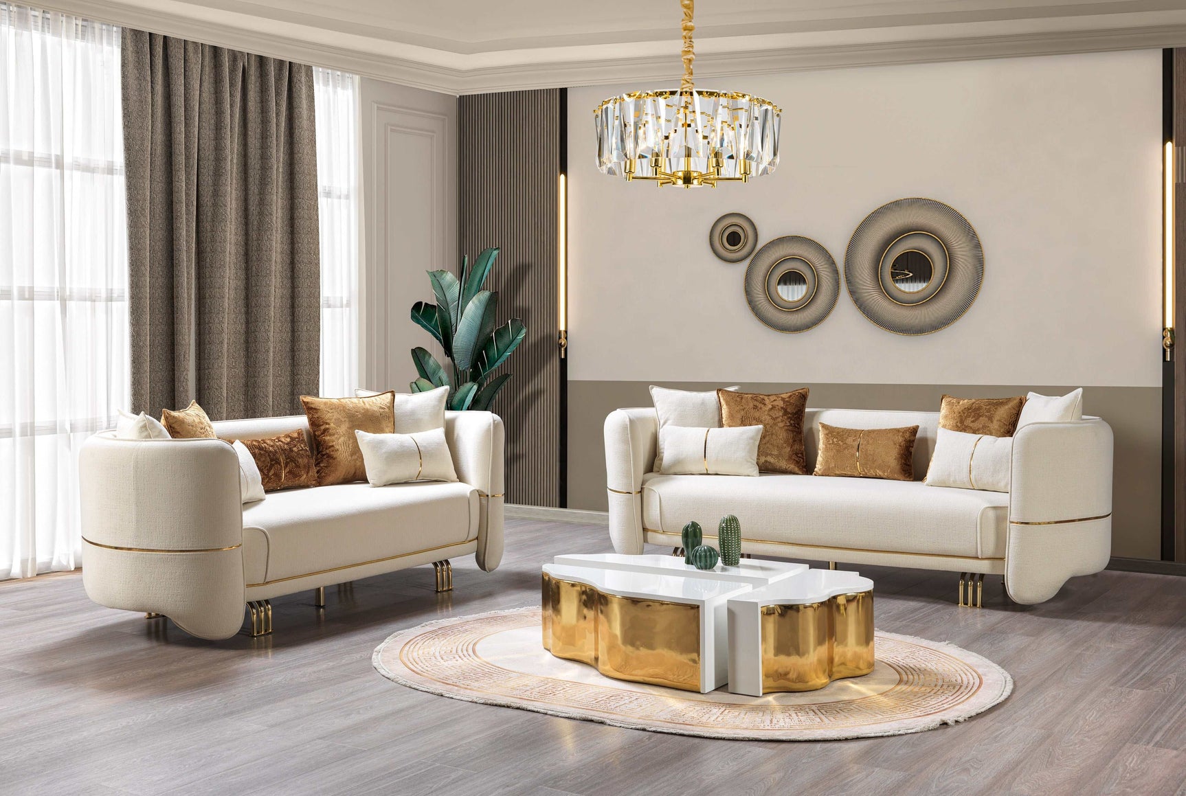 Helena Ivory Velvet Sofa & Loveseat - Ornate Home