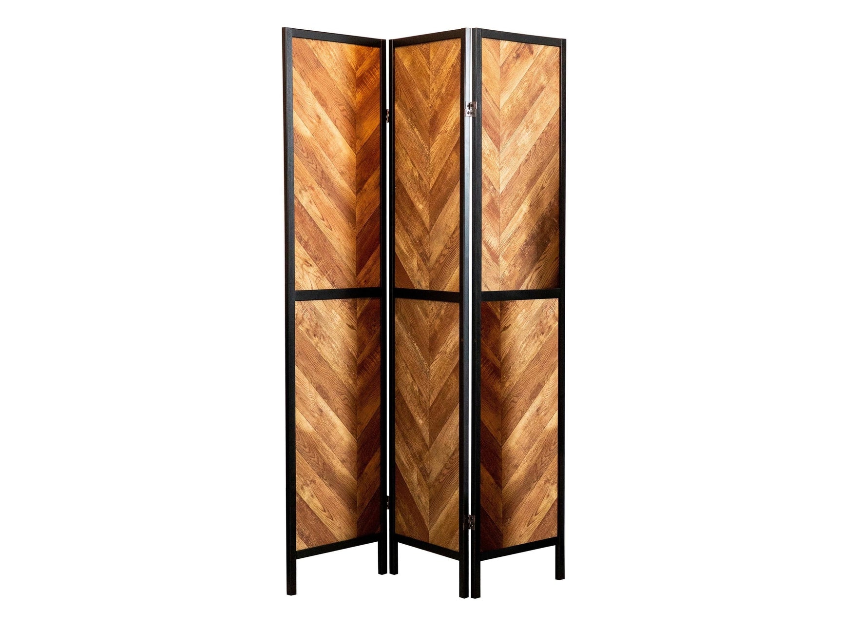 Herringbone Rustic Tobacco & Black 3pc Panel Screen - Ornate Home